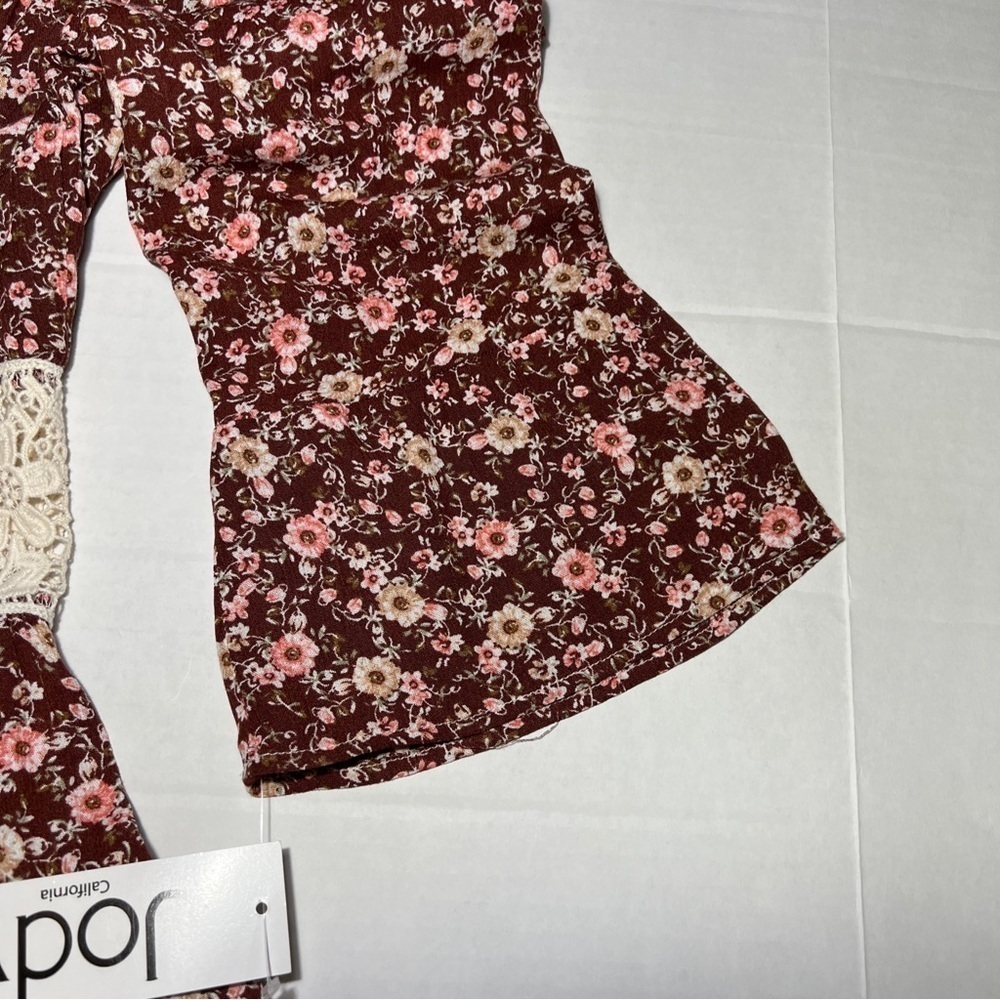 Vintage Jody California Cover Up Flower Print Flare Sleeve Womens Brown Sz L/XL - Picture 9 of 13